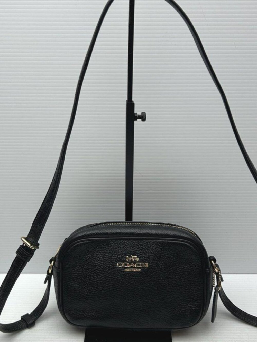 Coach Black Pebbled Leather Camera Crossbody Bag Gold Hardware